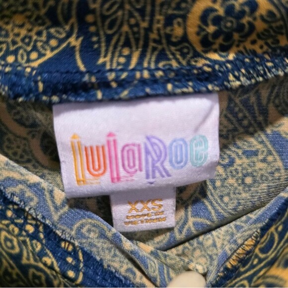 LulaRoe Paisley Yellow Blue Foldover Waistband Sz XXS Boho Festival Earthy - Picture 2 of 7
